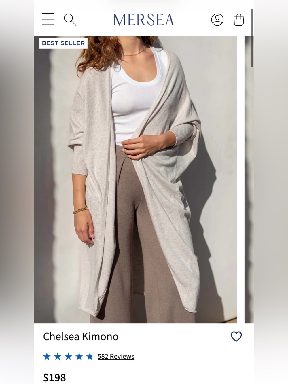 MERSEA Chelsea Kimono Cotton Cashmere Long Cardigan OS